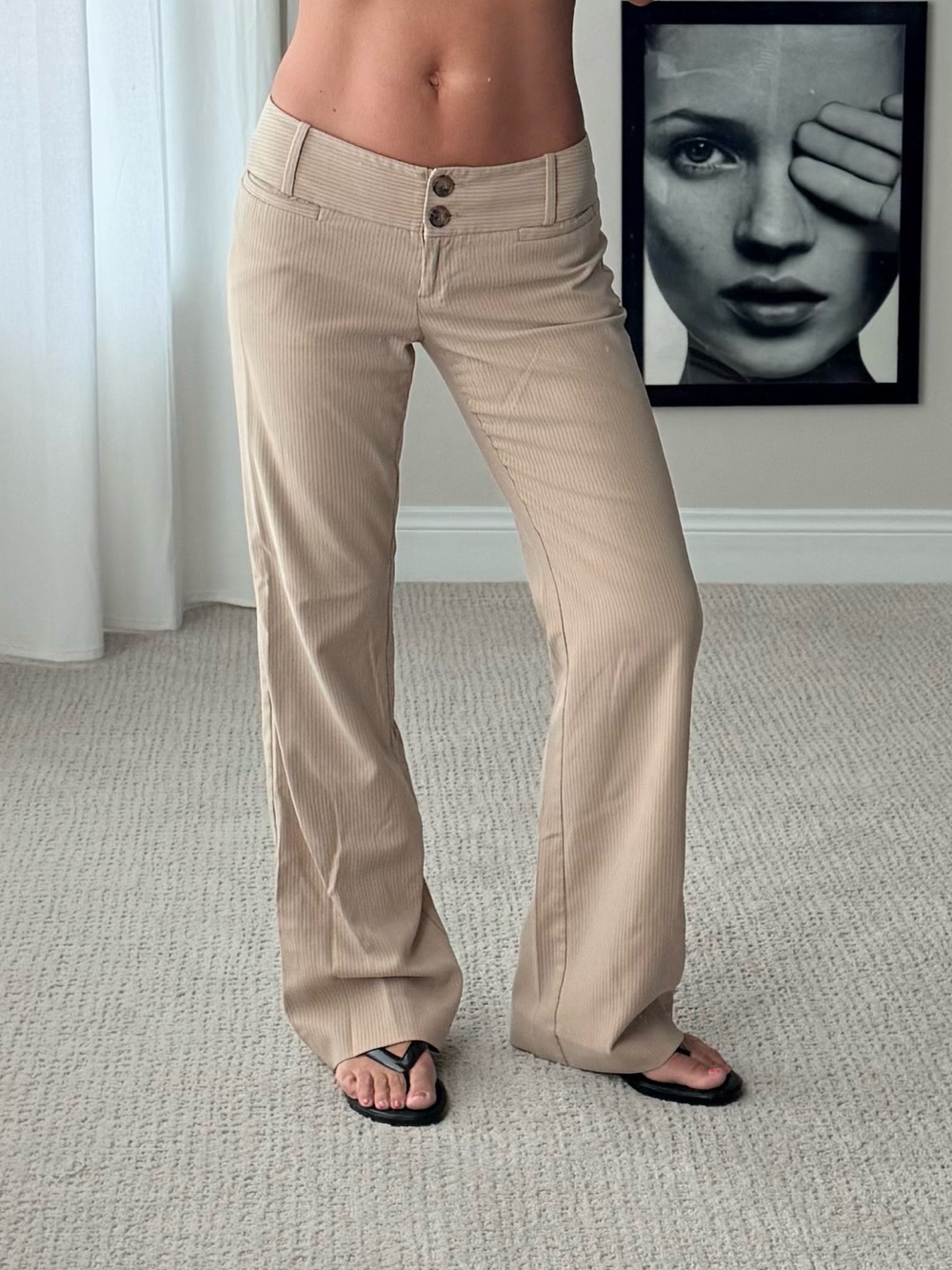 The Limited Y2K tan pinstripe low rise bootcut trouser